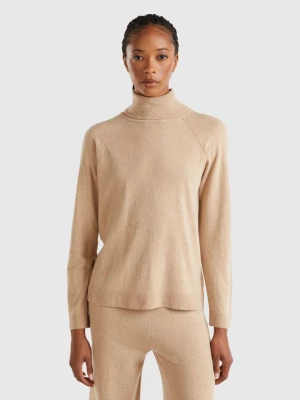 Benetton, Beige Turtleneck In Cashmere And Wool Blend, size L, Beige, Women United Colors of Benetton