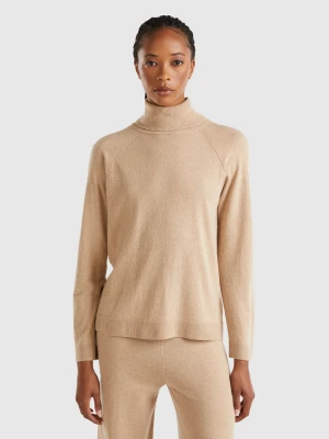Benetton, Beige Turtleneck Sweater In Cashmere And Wool Blend, size XXS, Beige, Women United Colors of Benetton