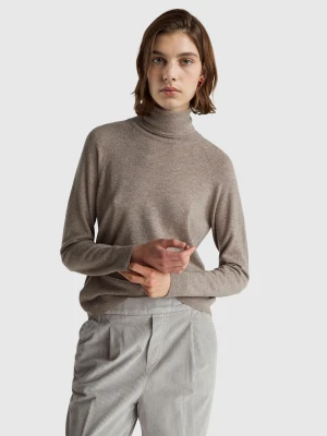 Benetton, Beige Turtleneck Sweater In Cashmere And Wool Blend, Size: XXS, Beige, Women United Colors of Benetton