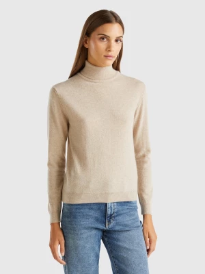 Benetton, Beige Turtleneck Sweater In Pure Merino Wool, size L, Beige, Women United Colors of Benetton