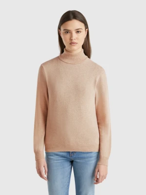 Benetton, Beige Turtleneck Sweater In Pure Merino Wool, size L, Beige, Women United Colors of Benetton