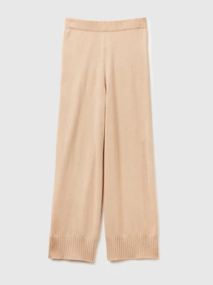 Benetton, Beige Wide Leg Trousers In Cashmere And Wool Blend, Size: XXS, Beige, Women United Colors of Benetton