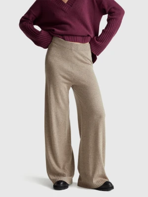 Benetton, Beige Wide Trousers In Wool And Cashmere Blend, Size: XXS, Beige, Women United Colors of Benetton