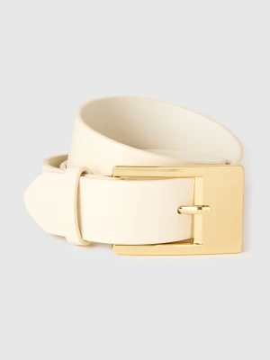 Benetton, Belt With Rectangular Buckle, Creamy White, Women United Colors of Benetton
