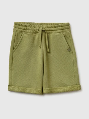 Benetton, Bermuda Shorts In Pure Cotton Fleece, Size: XL, Military Green, Kids United Colors of Benetton