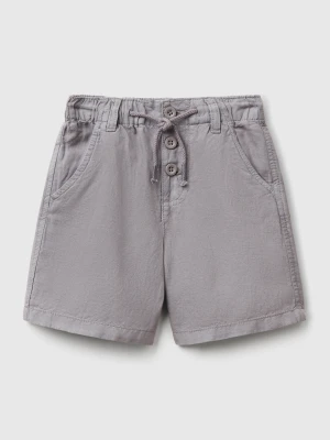 Benetton, Bermuda Shorts With Drawstring In Linen Blend, size 116, Gray, Kids United Colors of Benetton