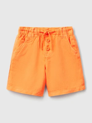Benetton, Bermuda Shorts With Drawstring In Linen Blend, size 116, Orange, Kids United Colors of Benetton