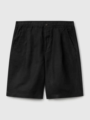Benetton, Bermuda Shorts With Drawstring In Pure Linen, Size: 54, Black, Men United Colors of Benetton