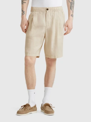 Benetton, Bermuda Shorts With Drawstring In Pure Linen, size 56, Beige, Men United Colors of Benetton