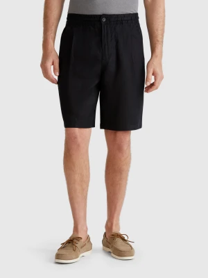 Benetton, Bermuda Shorts With Drawstring In Pure Linen, size 52, Black, Men United Colors of Benetton