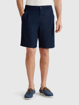 Benetton, Bermuda Shorts With Drawstring In Pure Linen, size 56, Dark Blue, Men United Colors of Benetton
