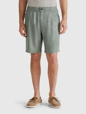 Benetton, Bermuda Shorts With Drawstring In Pure Linen, size 54, Military Green, Men United Colors of Benetton