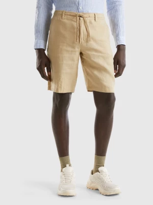 Benetton, Bermudas In 100% Linen, size 44, Beige, Men United Colors of Benetton