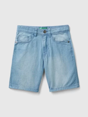Benetton, Bermudas In Chambray, size M, Sky Blue, Kids United Colors of Benetton