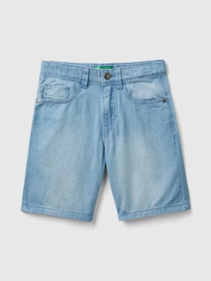 Benetton, Bermudas In Chambray, size S, Sky Blue, Kids United Colors of Benetton