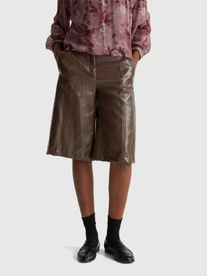 Benetton, Bermudas In Imitation Leather, Dark Brown, Women United Colors of Benetton