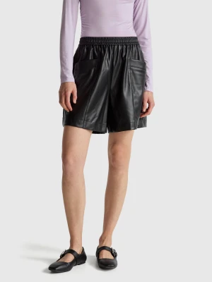 Benetton, Bermudas In Imitation Leather, Size: XXS, Black, Women United Colors of Benetton