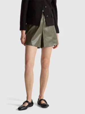 Benetton, Bermudas In Imitation Leather, Size: XXS, Military Green, Women United Colors of Benetton