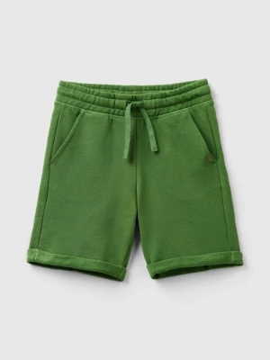 Benetton, Bermudas In Pure Cotton Sweat, size S, Military Green, Kids United Colors of Benetton