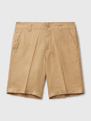 Benetton, Bermudas In Pure Linen, Size: 56, Beige, Men United Colors of Benetton