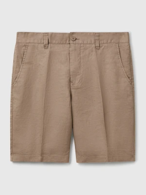 Benetton, Bermudas In Pure Linen, Size: 56, Camel, Men United Colors of Benetton