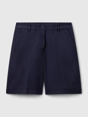 Benetton, Bermudas With Cuff In Stretch Cotton, Dark Blue, Women United Colors of Benetton