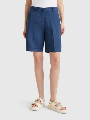 Benetton, Bermudas With Cuff In Stretch Cotton, size , Air Force Blue, Women United Colors of Benetton