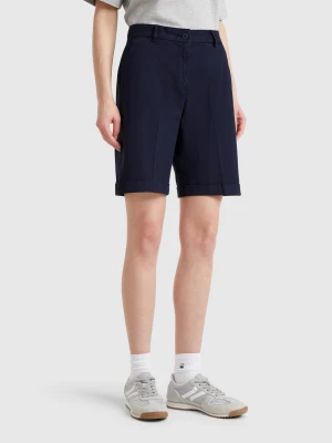 Benetton, Bermudas With Cuff In Stretch Cotton, size , Dark Blue, Women United Colors of Benetton