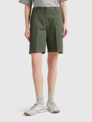 Benetton, Bermudas With Cuff In Stretch Cotton, size , Military Green, Women United Colors of Benetton