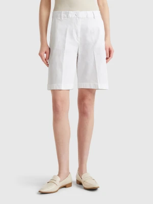 Benetton, Bermudas With Cuff In Stretch Cotton, size , White, Women United Colors of Benetton