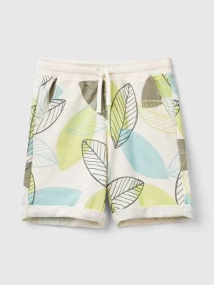 Benetton, Bermudas With Leaf Print, size 2XL, Creamy White, Kids United Colors of Benetton