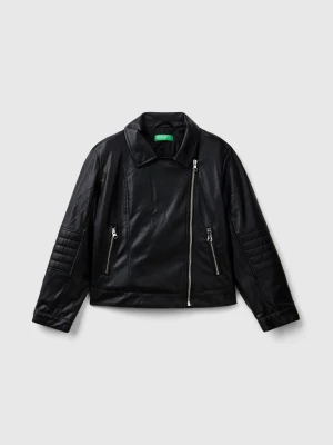 Benetton, Biker Jacket In Imitation Leather, size 3XL, Black, Kids United Colors of Benetton