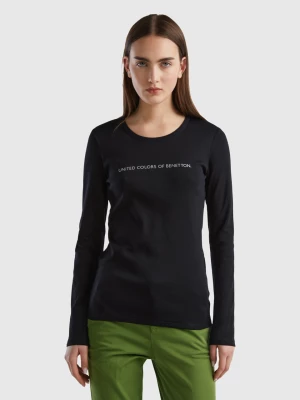 Benetton, Black 100% Cotton Long Sleeve T-shirt, size L, Black, Women United Colors of Benetton