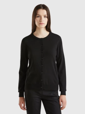 Benetton, Black Cardigan In Cashmere And Wool Blend, size L, Black, Women United Colors of Benetton