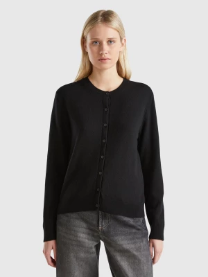 Benetton, Black Cardigan In Pure Cashmere, size XL, Black, Women United Colors of Benetton