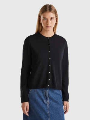 Benetton, Black Cardigan In Pure Merino Wool, size XXS, Black, Women United Colors of Benetton