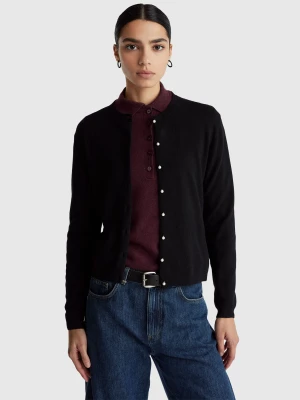 Benetton, Black Cardigan In Pure Merino Wool, Size: XXS, Black, Women United Colors of Benetton