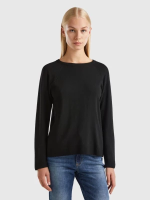 Benetton, Black Crew Neck Sweater In Cashmere And Wool Blend, size L, Black, Women United Colors of Benetton