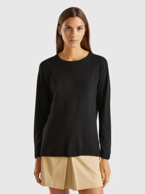 Benetton, Black Crew Neck Sweater In Cashmere And Wool Blend, size L, Black, Women United Colors of Benetton