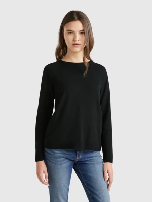 Benetton, Black Crew Neck Sweater In Cashmere And Wool Blend, Size: XXS, Black, Women United Colors of Benetton