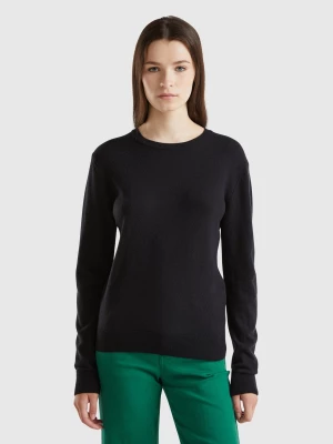 Benetton, Black Crew Neck Sweater In Merino Wool, size L, Black, Women United Colors of Benetton