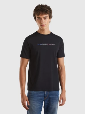 Benetton, Black Organic Cotton T-shirt With Multicolor Logo, size XXXL, Black, Men United Colors of Benetton