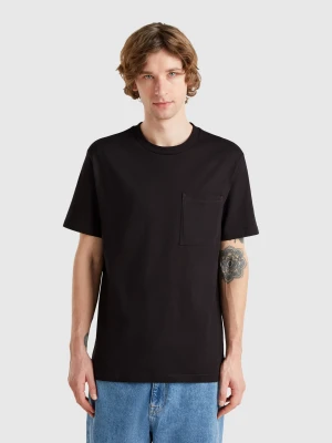 Benetton, Black Organic Cotton T-shirt With Pocket, size XS, Black, Men United Colors of Benetton