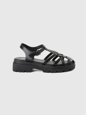 Benetton, Black Sandals With Crisscrossed Bands, size 35, Black, Women United Colors of Benetton
