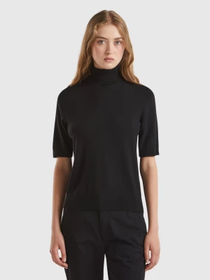 Benetton, Black Short Sleeve Turtleneck In Cashmere Blend, size L, Black, Women United Colors of Benetton