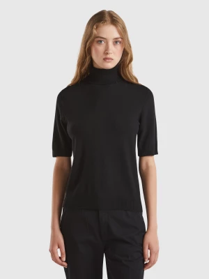 Benetton, Black Short Sleeve Turtleneck In Cashmere Blend, size S, Black, Women United Colors of Benetton