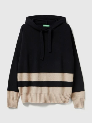 Benetton, Black Sweater In Cashmere Blend With Hood, Size: XXS, Black, Women United Colors of Benetton