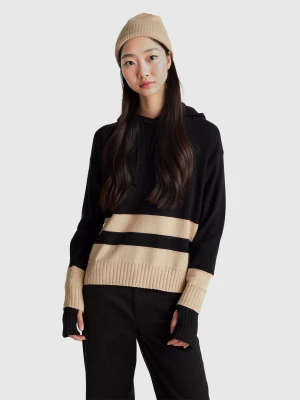 Benetton, Black Sweater In Cashmere Blend With Hood, Size: XXS, Black, Women United Colors of Benetton