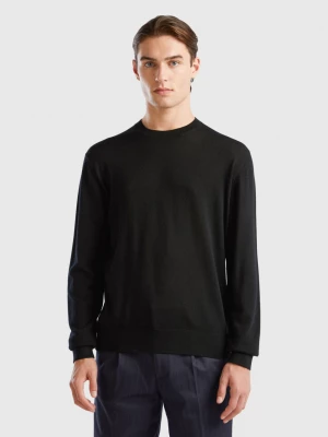 Benetton, Black Sweater In Pure Merino Wool, size S, Black, Men United Colors of Benetton