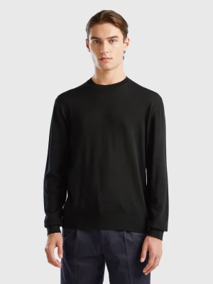 Benetton, Black Sweater In Pure Merino Wool, Size: XS, Black, Men United Colors of Benetton